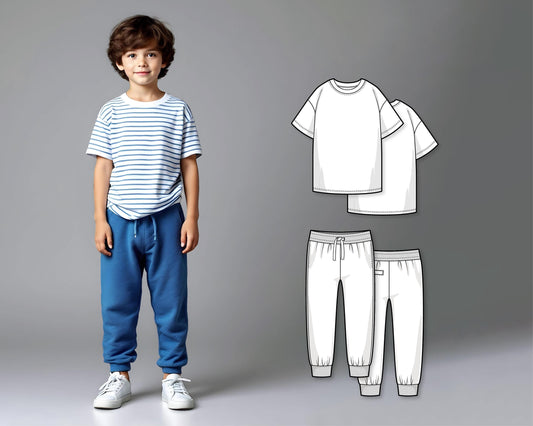 Boys Sewing Pattern Bundle PDF, Oversized T-Shirt and Pants, Easy Digital Patterns for Kids, Beginner Sewing Clothes Set