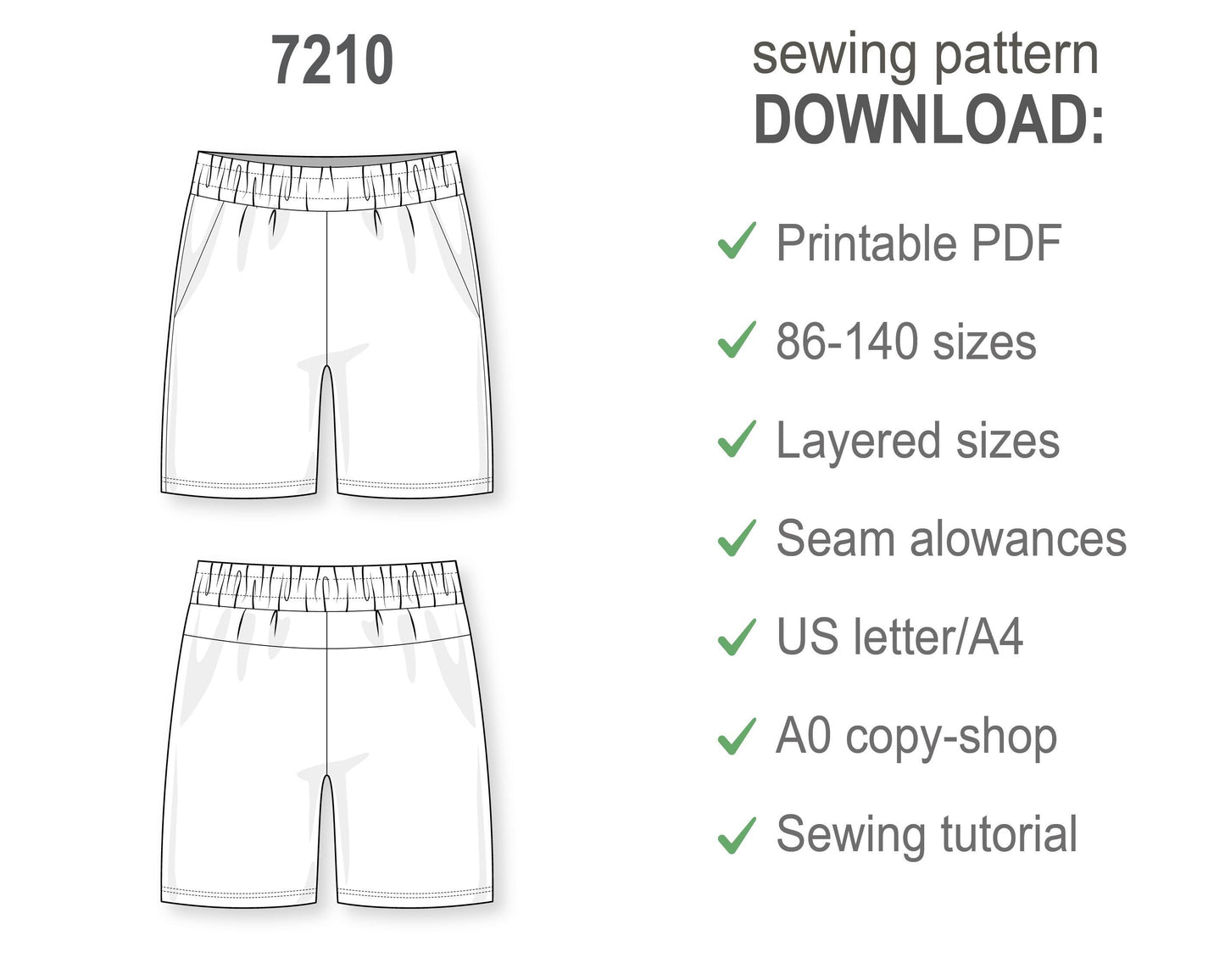 Boys Shorts Sewing Pattern PDF, Kids Pants Pattern, Beginner Sewing Patterns for Children, Easy Digital Sew Pattern Download
