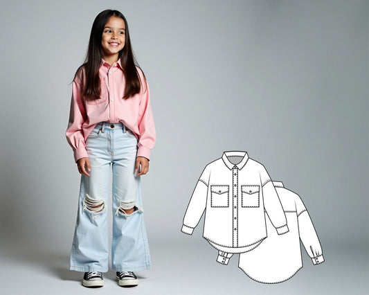 Girls Oversized Shirt Sewing Pattern PDF, Kids Top Pattern, Easy Beginner Sewing Patterns, Digital Sew Pattern Download for Children