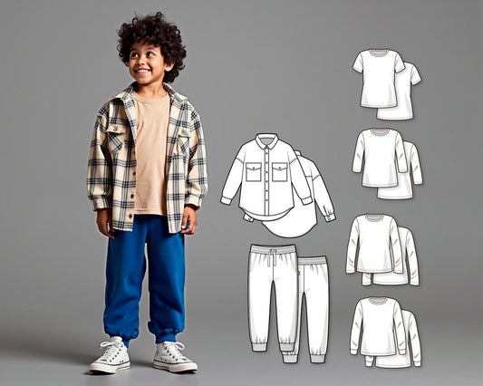 Boys Sewing Pattern Bundle PDF, T-Shirt, Shirt, and Pants, Easy Beginner Sewing Patterns for Kids, Digital Pattern Sew Download