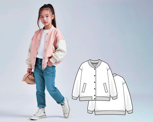 Girls Bomber Jacket Sewing Pattern PDF, Beginner Jacket Pattern for Kids, Easy Digital Sewing Pattern, Printable PDF Download