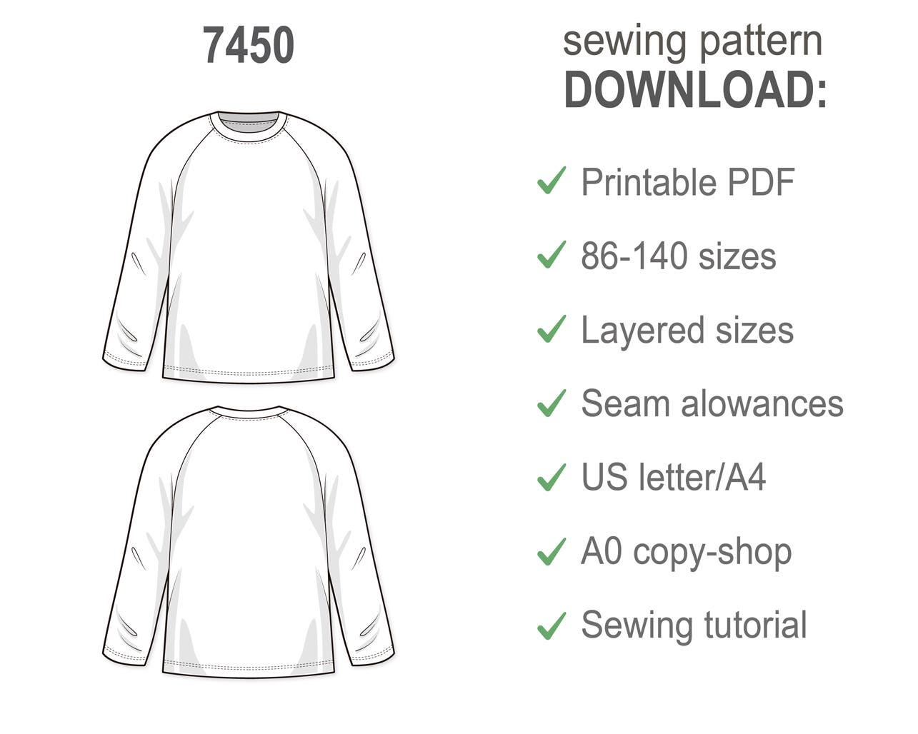 Boys Raglan T-Shirt Sewing Pattern PDF, Long Sleeve Pattern for Kids, Beginner Sewing Patterns, Easy Digital Sew Pattern Download