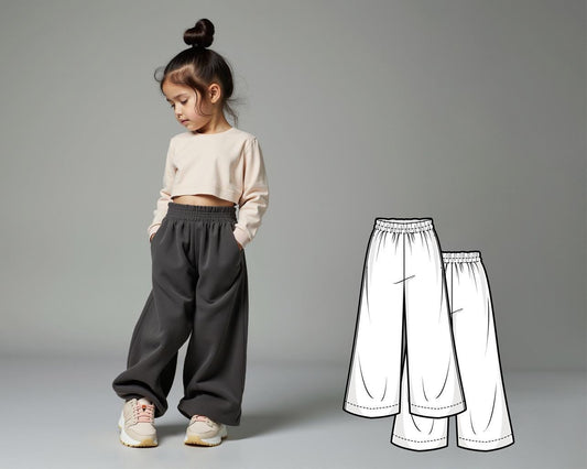 Girls Oversize Sweatpants Sewing Pattern PDF, Wide Pants for Kids, Beginner Sewing Patterns, Easy Digital Pattern Sew Download