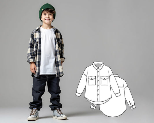 Boys Oversized Shirt Sewing Pattern PDF, Kids Top Pattern, Beginner Sewing Patterns, Easy Digital Pattern Sew Download for Children