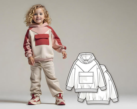 Girls Colorblock Hoodie Sewing Pattern PDF, Beginner Kids Hoody Pattern, Easy Digital Sewing Pattern, Printable Pullover for Girls