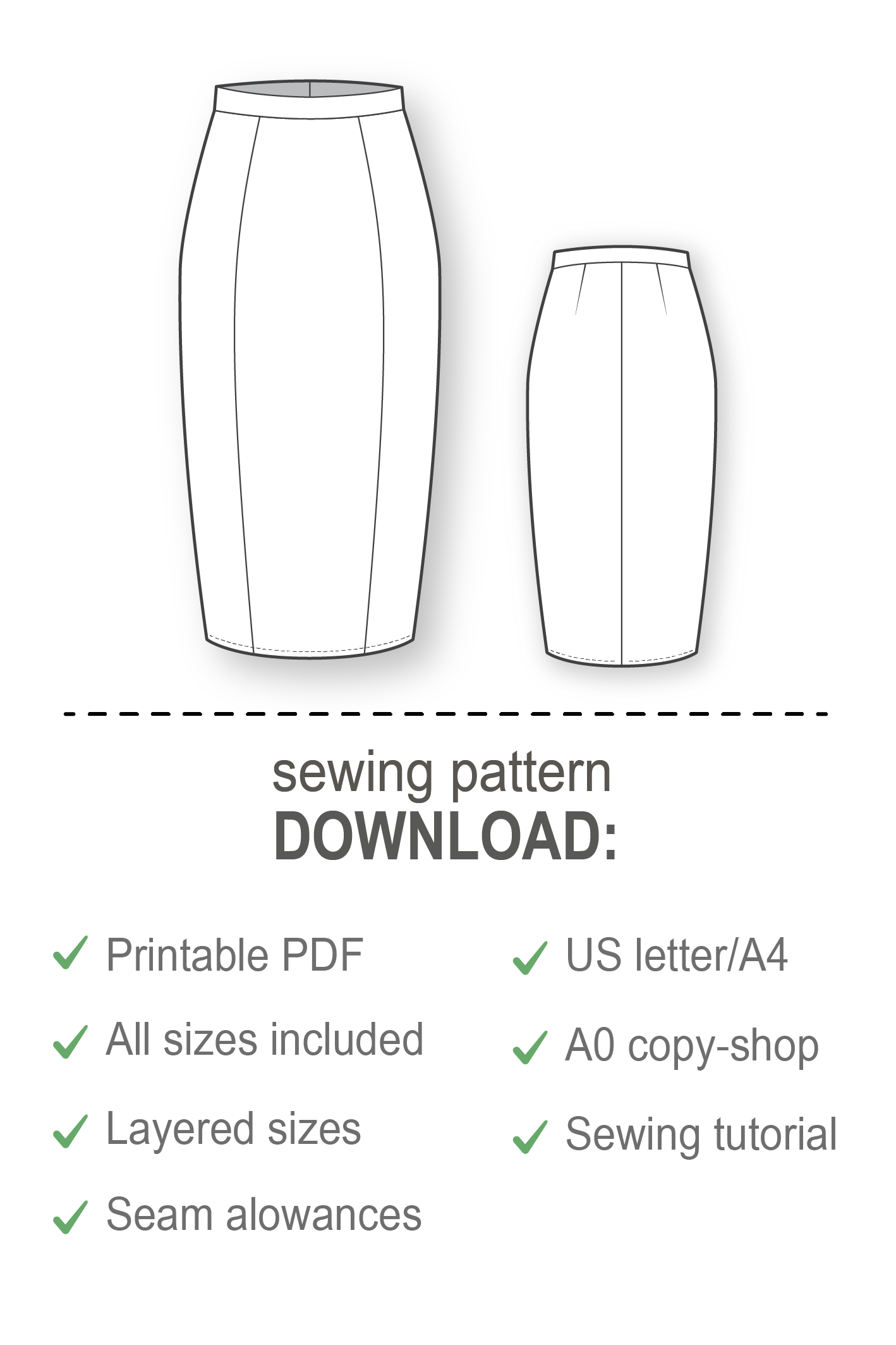Skirt Patterns - Sewing Tutorials - Pencil Skirt Pattern - Skirt Sewing Patterns - PDF Sewing Patterns - Plus Size Sewing Patterns