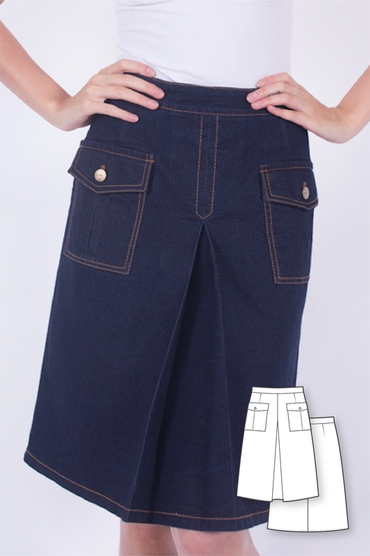 A-line box pleat denim skirt sewing pattern - Skirt pattern - PDF sewing pattern for women