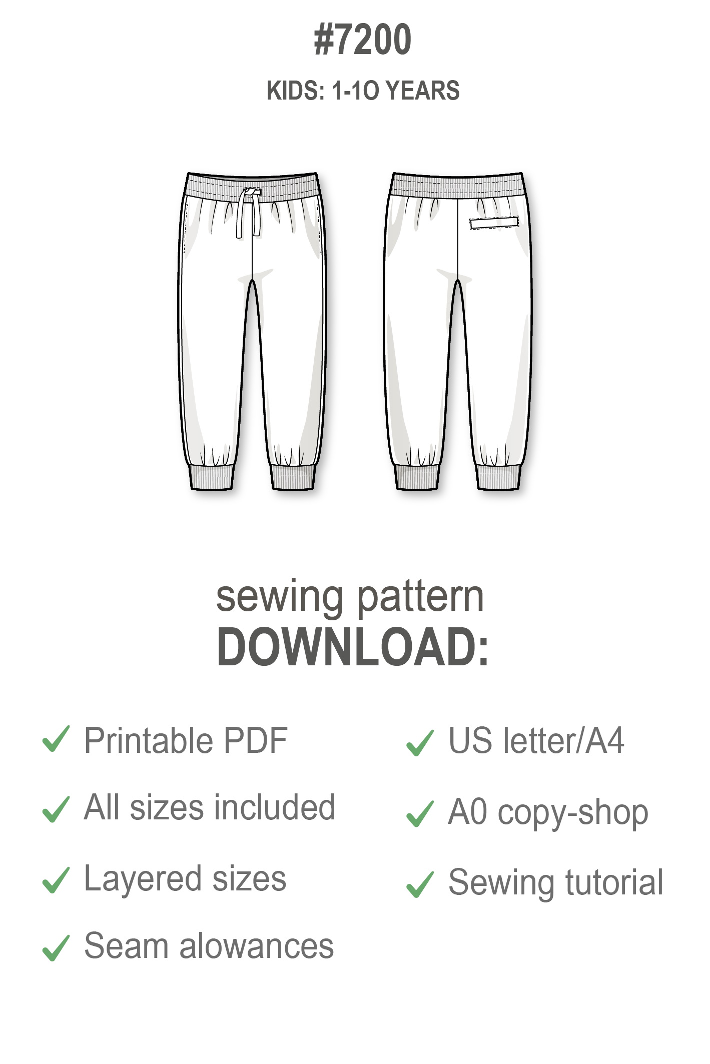 Regular fit jogger sweatpants with side pockets and optional back welt pocket - PDF sewing pattern for girls and boys - age 1-10 years