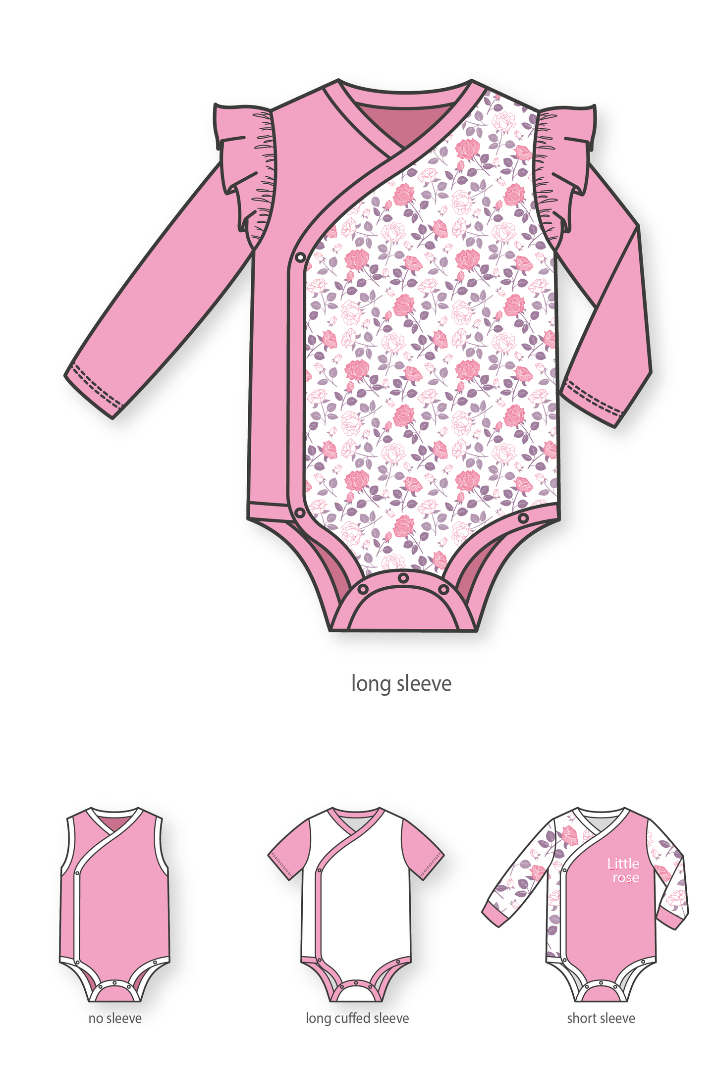 Baby girl or boy romper/bodysuit/onesie with flutter sleeve, long and short sleeve